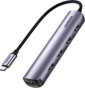 Ugreen USB C Hub & HDMI Hub 5 in 1 aluminium met 15cm kabel en 4x USB A 3.0 en 1x 4k Ultra HD HDMI - 5Gbps data overdracht snelheid