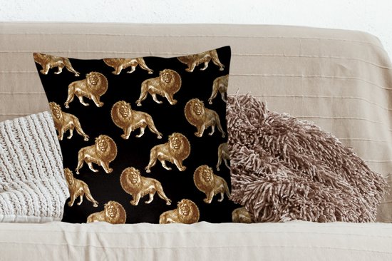 Coussins Coussins décoratifs - Oreillers Salon - 60x60 cm - Motifs - Lion - Or - Zwart