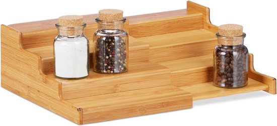 Support à épices Decopatent® Extensible - Support à épices 3 étages pour 12 ou 24 pots à épices - Support à épices - Bois de Bamboe