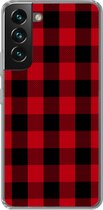 Geschikt voor Samsung Galaxy S22 hoesje - Plaid - Zwart - Rood - Siliconen Telefoonhoesje
