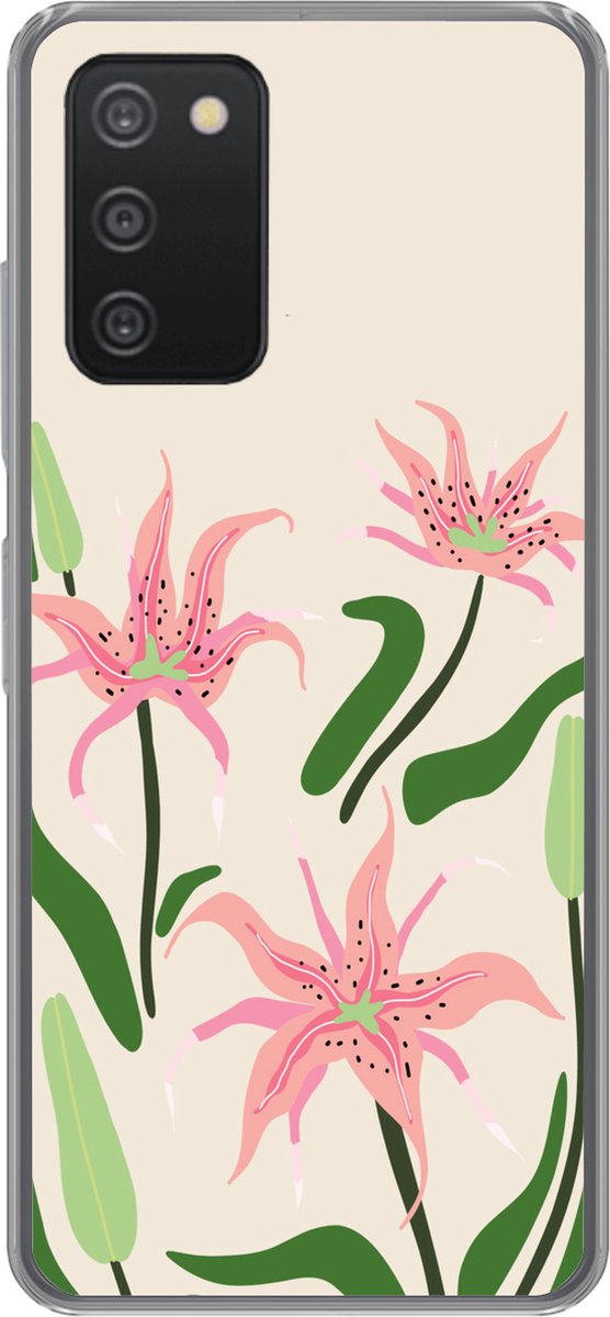 Telefoonhoesje Geschikt voor Samsung galaxy a73 hoesje - Bloem - Roze - Bladeren - Siliconen Telefoonhoesje Telefoonhoesje