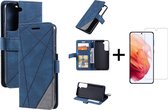 Book Case Samsung Galaxy S22 | Hoogwaardig PU Leren Hoesje | Lederen Wallet Case | Luxe Uitstraling | Telefoonhoesje | Pasjeshouder | Portemonnee | Blauw + 1x Screenprotector