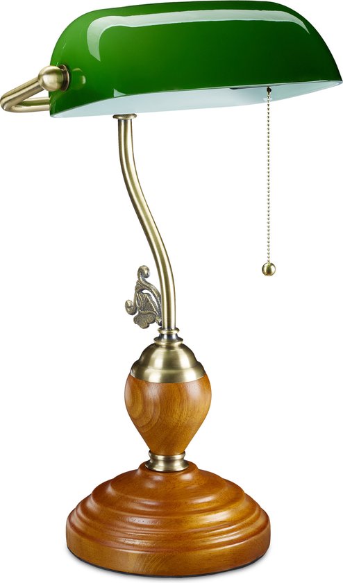 bankierslamp met trekschakelaar - kantelbare lampenkap - retro - E27-fitting - groen