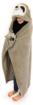 Cozy Noxxiez superzachte fleece knuffeldeken met capuchon Luiaard 130cm x 100cm