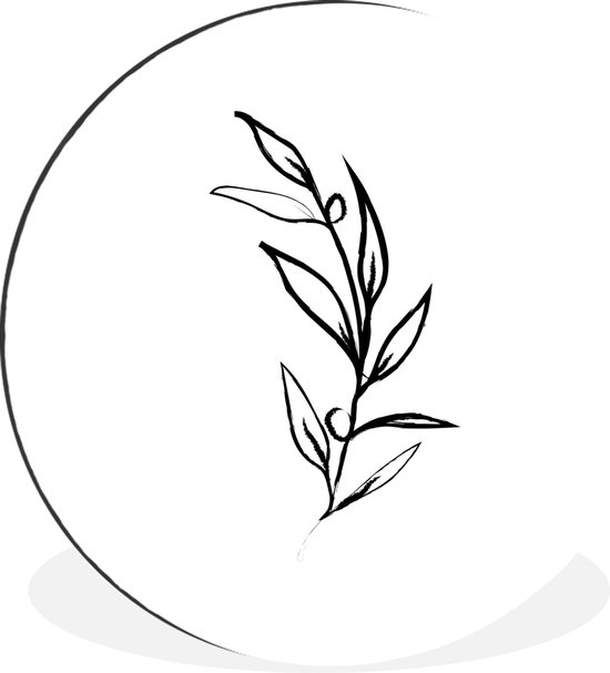 Line plant avec baies sur fond blanc Cercle mural aluminium ⌀ 90 cm - impression photo sur cercle mural / cercle vivant / cercle de jardin (décoration murale)