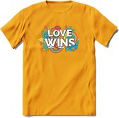 Love Wins | Pride T-Shirt | Grappig LHBTIQ+ / LGBTQ / Gay / Homo / Lesbi Cadeau Shirt | Dames - Heren - Unisex | Tshirt Kleding Kado | - Geel - 3XL