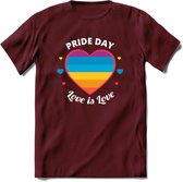 Love Is Love | Pride T-Shirt | Grappig LHBTIQ+ / LGBTQ / Gay / Homo / Lesbi Cadeau Shirt | Dames - Heren - Unisex | Tshirt Kleding Kado | - Burgundy - S