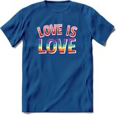 Love Is Love | Pride T-Shirt | Grappig LHBTIQ+ / LGBTQ / Gay / Homo / Lesbi Cadeau Shirt | Dames - Heren - Unisex | Tshirt Kleding Kado | - Donker Blauw - M