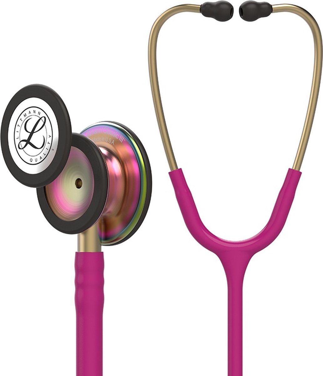 Goedkoopste Littmann Classic III Stethoscoop 5806 Special Edition borststuk in regenboog afwerking Framboosroze Slang