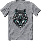 Vos - Dieren Mandala T-Shirt | Lichtblauw | Grappig Verjaardag Zentangle Dierenkop Cadeau Shirt | Dames - Heren - Unisex | Wildlife Tshirt Kleding Kado | - Donker Grijs - Gemaleerd