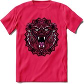 Beer - Dieren Mandala T-Shirt | Roze | Grappig Verjaardag Zentangle Dierenkop Cadeau Shirt | Dames - Heren - Unisex | Wildlife Tshirt Kleding Kado | - Roze - L