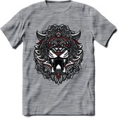 Tijger - Dieren Mandala T-Shirt | Rood | Grappig Verjaardag Zentangle Dierenkop Cadeau Shirt | Dames - Heren - Unisex | Wildlife Tshirt Kleding Kado | - Donker Grijs - Gemaleerd -