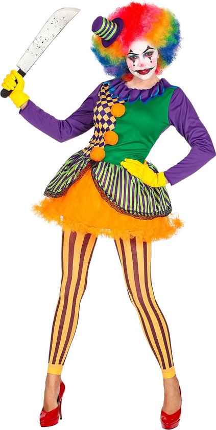 Widmann - Clown & Nar Kostuum - Knettergek Joker Circus Clown - Vrouw - Multicolor - Small - Halloween - Verkleedkleding