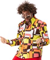 Original Replicas - Hippie Kostuum - Jaren 70 Hippie Soul Disco 60s Dolle Lijnen Shirt Man - groen,oranje,bruin - Medium - Carnavalskleding - Verkleedkleding
