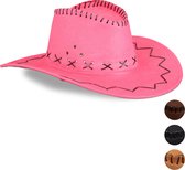Relaxdays 1x cowboyhoed - carnaval accessoire - western hoed - country hoed - roze