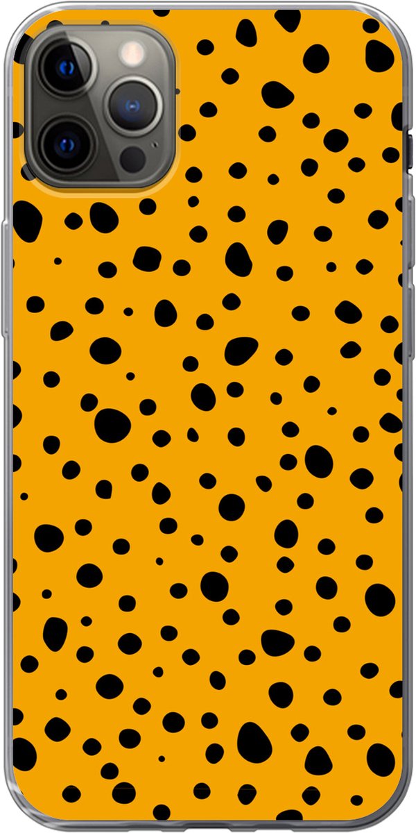 Telefoonhoesje Geschikt voor iPhone 12 Pro Max hoesje - Stippen - Oranje - Zwart - Siliconen Telefoonhoesje Telefoonhoesje