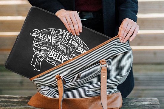 Housse ordinateur portable 15,6 pouces - Cochon - Cuisine - Viande - Housse ordinateur portable - Dimensions intérieures 39,5x29,5 cm - Dos noir - Cadeau pour femme