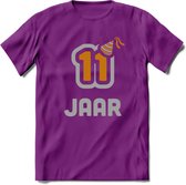 11 Jaar Feest T-Shirt | Goud - Zilver | Grappig Verjaardag Cadeau Shirt | Dames - Heren - Unisex | Tshirt Kleding Kado | - Paars - XL