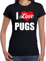 I love Pugs honden t-shirt zwart - dames - Pugs liefhebber cadeau shirt XS