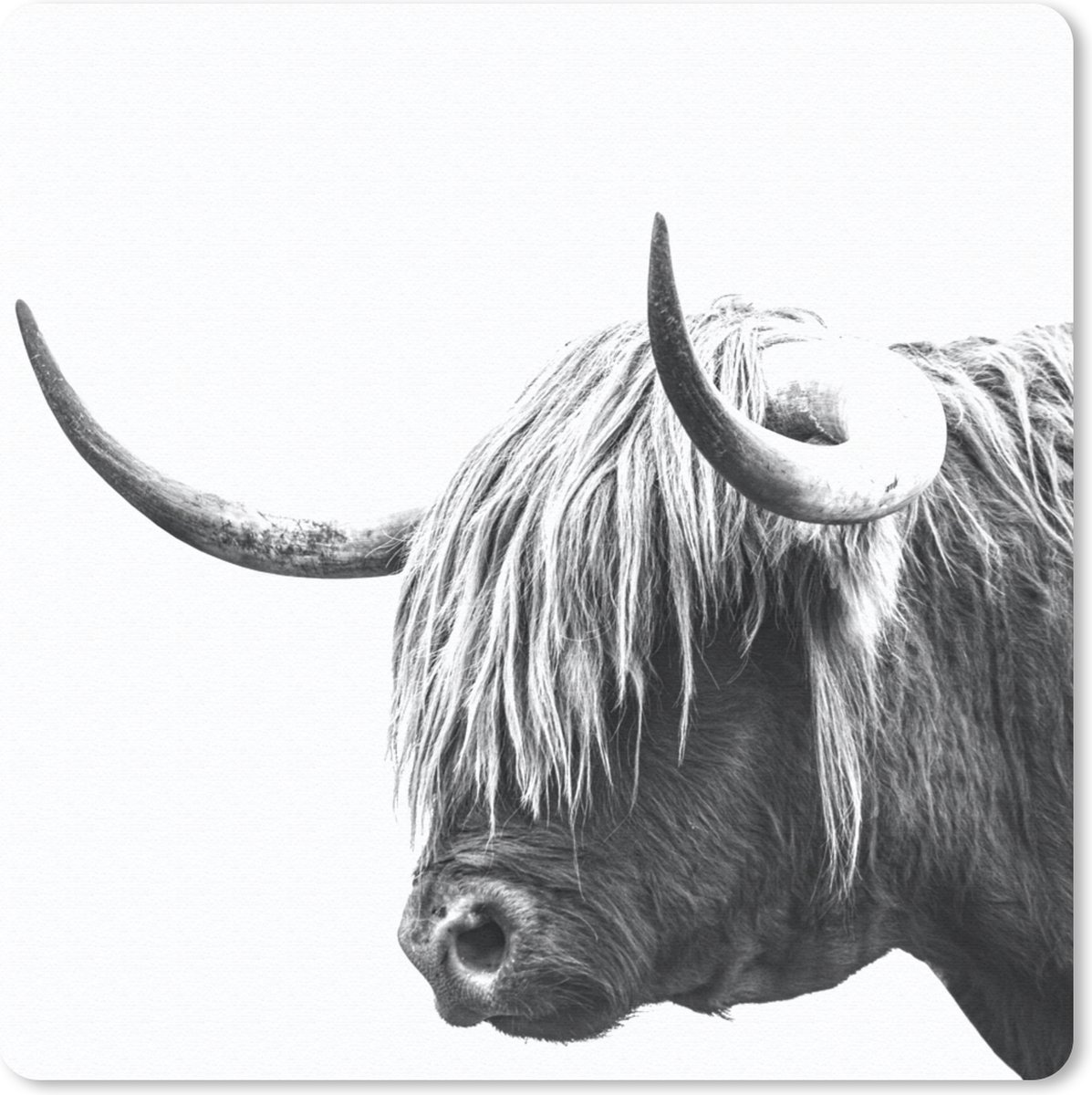 Muismat 30x30 cm - Mousepad Schotse hooglander - Hoorn - Zwart - Wit - Muismatten