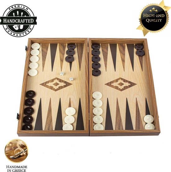 Afbeelding van het spel Eik en Walnoot houtprint Backgammon set - Luxe - 20x12 cm  Top Kwaliteit