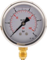 0..10 Bar Glycerine Manometer Onderaansluiting RVS/Messing 63 mm Klasse 1.6 - ML01063SVG