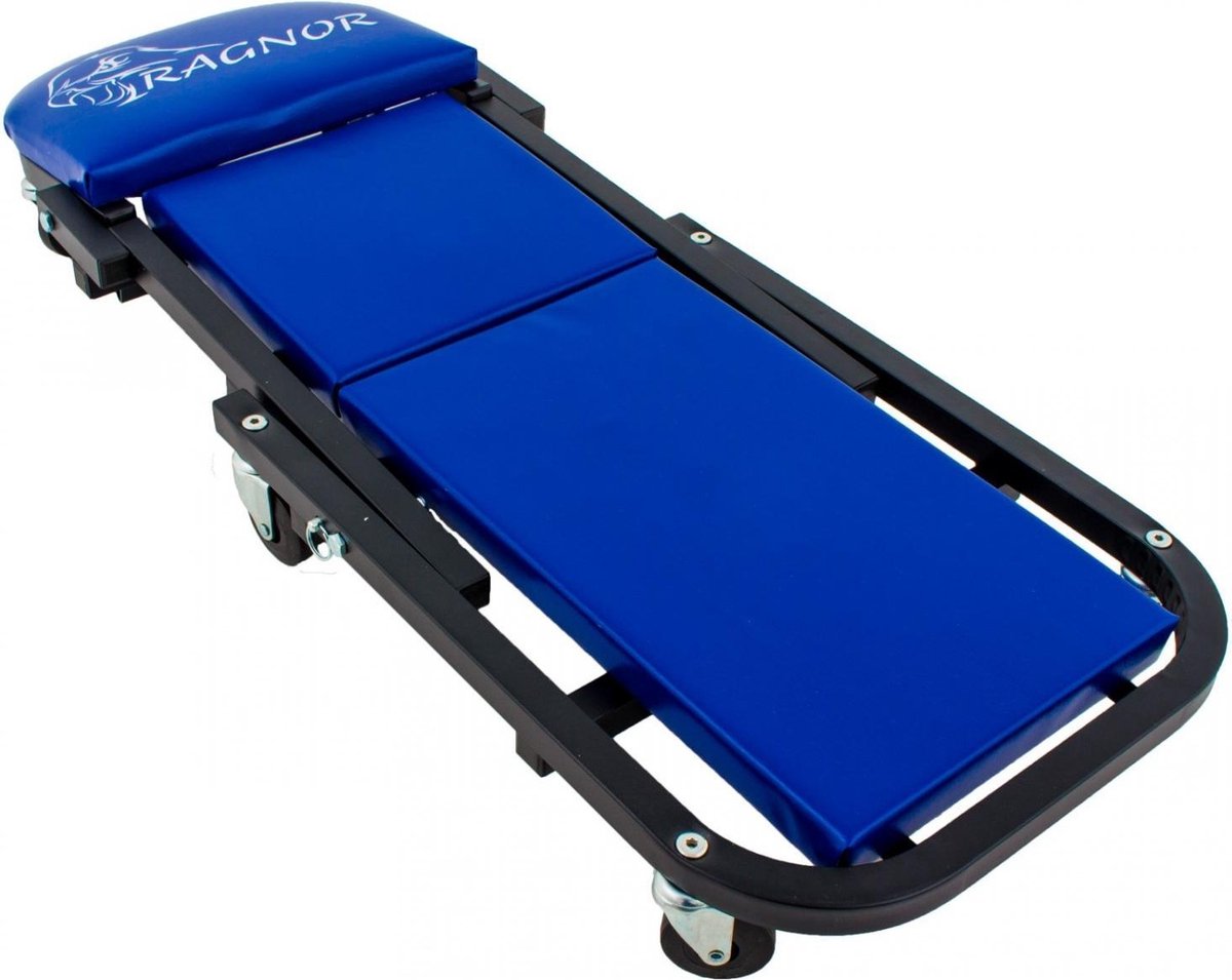 Inklapbare Ligkar / Werkplaatsstoel – 2-in-1 • 103 cm Liglengte / 50 cm Zithoogte | 6 Zwenkwielen • Traagverend • Comfortabel Zitting – Draagkracht 105 kg
