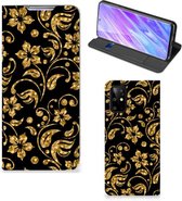 Geschikt voor Samsung Galaxy S20 Plus Smart Cover Gouden Bloemen