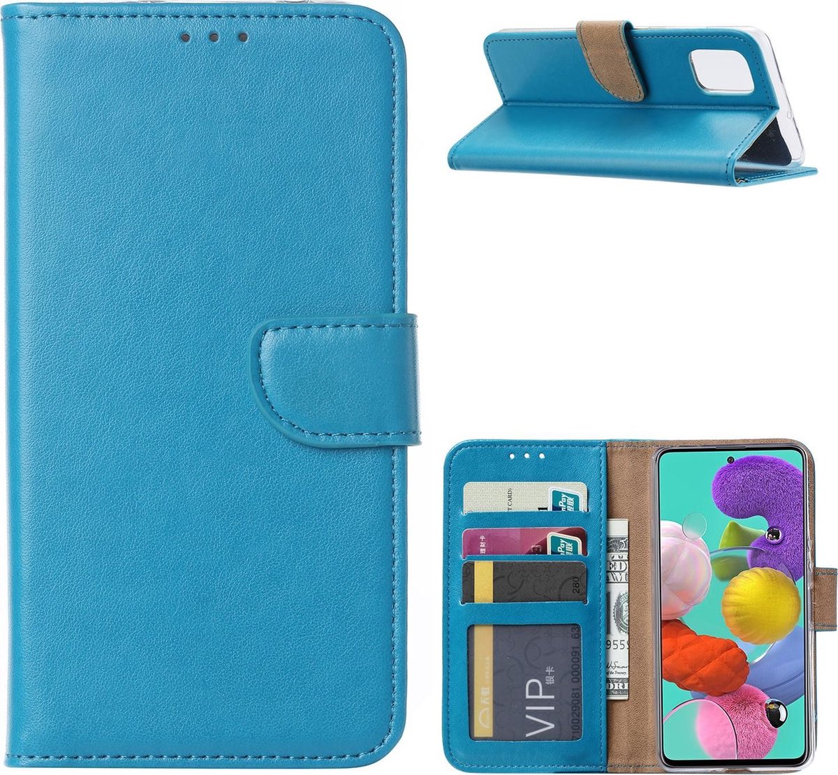 Bookcase Hoesje Samsung Galaxy A71 Turquoise met Pasjeshouder