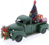 Kerstdecoraties - Metalen Auto Met Kerstboom Groen ''pickup'' 26x11x17cm