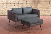 CLP Molde - 2-zitsbank - met voetenbank - Bruin gemeleerd 5 mm rond polyrattan antraciet 45 cm (Dunkelbraun)