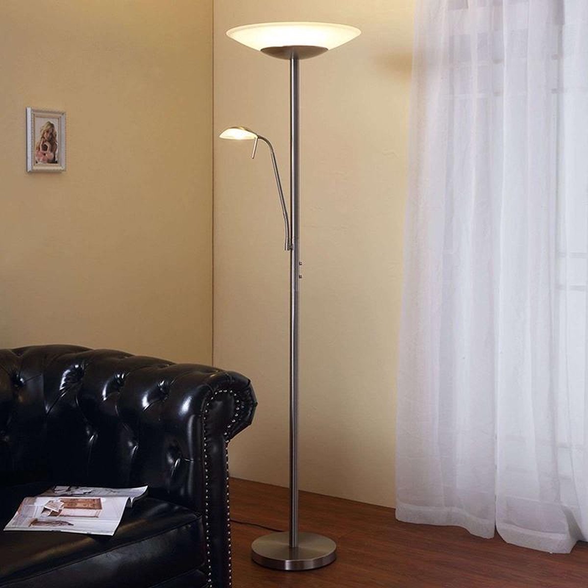 Lindby - LED vloerlamp- met dimmer - 2 lichts - glas, metaal - H: 181.5 cm  - albast... | bol.com