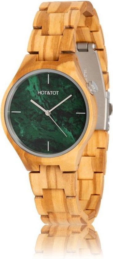 HOT\u0026TOT - VOLEA | Olijfhout met groen marmer | Houten horloge voor hem en  haar | bol.com