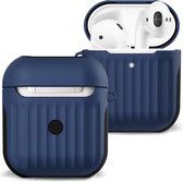 Case Geschikt voor AirPods 1 Hoesje Hoes Hard Cover Ribbels - Hoesje Geschikt voor Apple Airpods 1 Case Met Ribbels - Donkerblauw