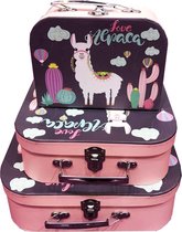 Luna Kofferset Karton Alpaca / Lama 3-delig Zwart/roze
