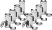 8x Zilveren ronde kruidenpotjes met strooier 10 cm - Kruidenstrooier - Specerijen potjes - Kruidenblikje
