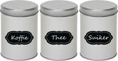 3x Boîtes de rangement rondes argentées / boîtes de rangement avec étiquettes / étiquettes inscriptibles 13 cm - Boîtes de rangement pour café / thé / sucre - Conteneurs de rangement - Organiser le garde-manger