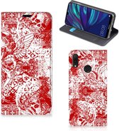 Huawei Y7 hoesje Y7 Pro (2019) Mobiel BookCase Angel Skull Red