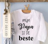 Shirtje baby tekst jongen meisje Mijn papa is de beste | Lange of korte mouw T-Shirt | wit zwart | maat 74 | eerste vaderdag kind cadeautje liefste leukste unisex kleding babykleding
