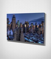 New York City At Night Canvas - 60 x 40 cm - Steden - Schilderij - Canvas - Slaapkamer - Wanddecoratie  - Slaapkamer - Foto op canvas