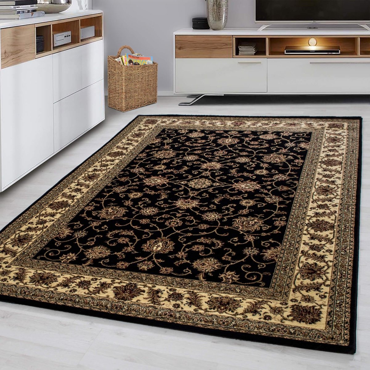 Ayyildiz Oosterse vloerkleed, oosters design, zwart, vloerkleed voor de woonkamer, jute achterkant, afmeting: 120 cm x 170 cm