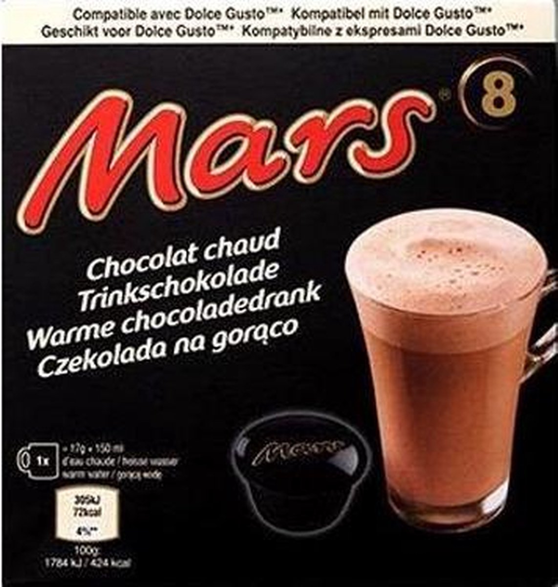 Paquet d'échantillons Mars Twix Milky Way Maltesers Chocolat chaud Dolce  Gusto 4x8 pièces