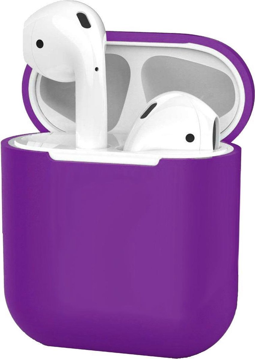 Hoesje - Geschikt voor Apple Airpods 1 / 2 - Siliconen Dun Met Clip - Case Cover - Silicone Hoes - Paars