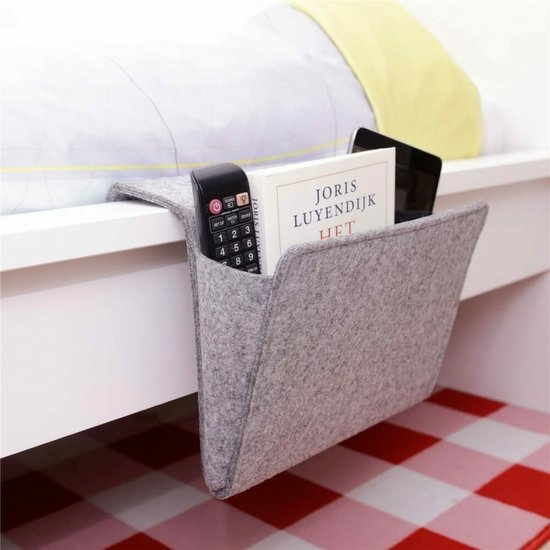 Kikkerland Bedside pocket – Opbergzak voor je bed – Extra nachtkastje – Woonaccessoire – Vilt – Grijs – Large - Kikkerland