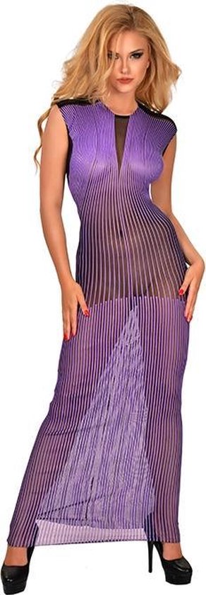 Printed Datex lange paarse jurk - S