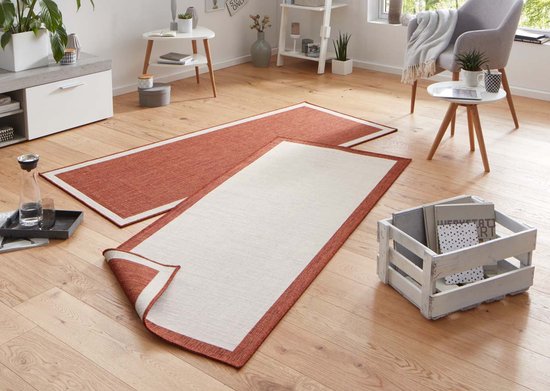 Tapis de passage intérieur et extérieur Panama - terre cuite / crème 80x350  cm | bol.com