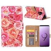 FONU Boekmodel Hoesje Roze Rozen Samsung Galaxy S9 Plus