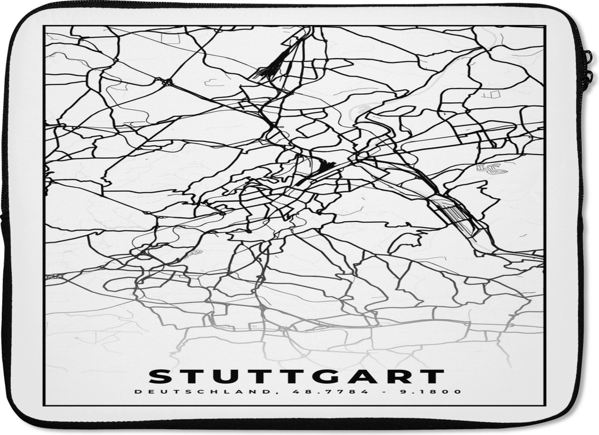 Laptophoes 13 inch - Stuttgart - Stadskaart - Plattegrond - Kaart - Laptop sleeve - Binnenmaat 32x22,5 cm - Zwarte achterkant - Stadskaart