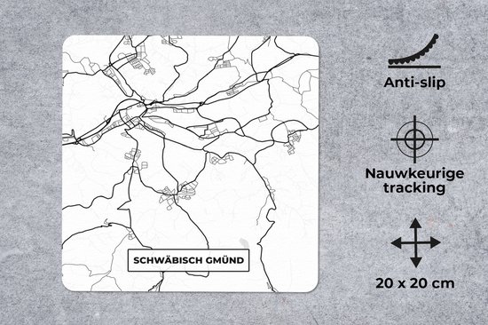 Muismat 20x20 cm - Mousepad Schwäbisch Gmünd - Stadskaart - Plattegrond - Kaart - Muismatten - Stadskaart