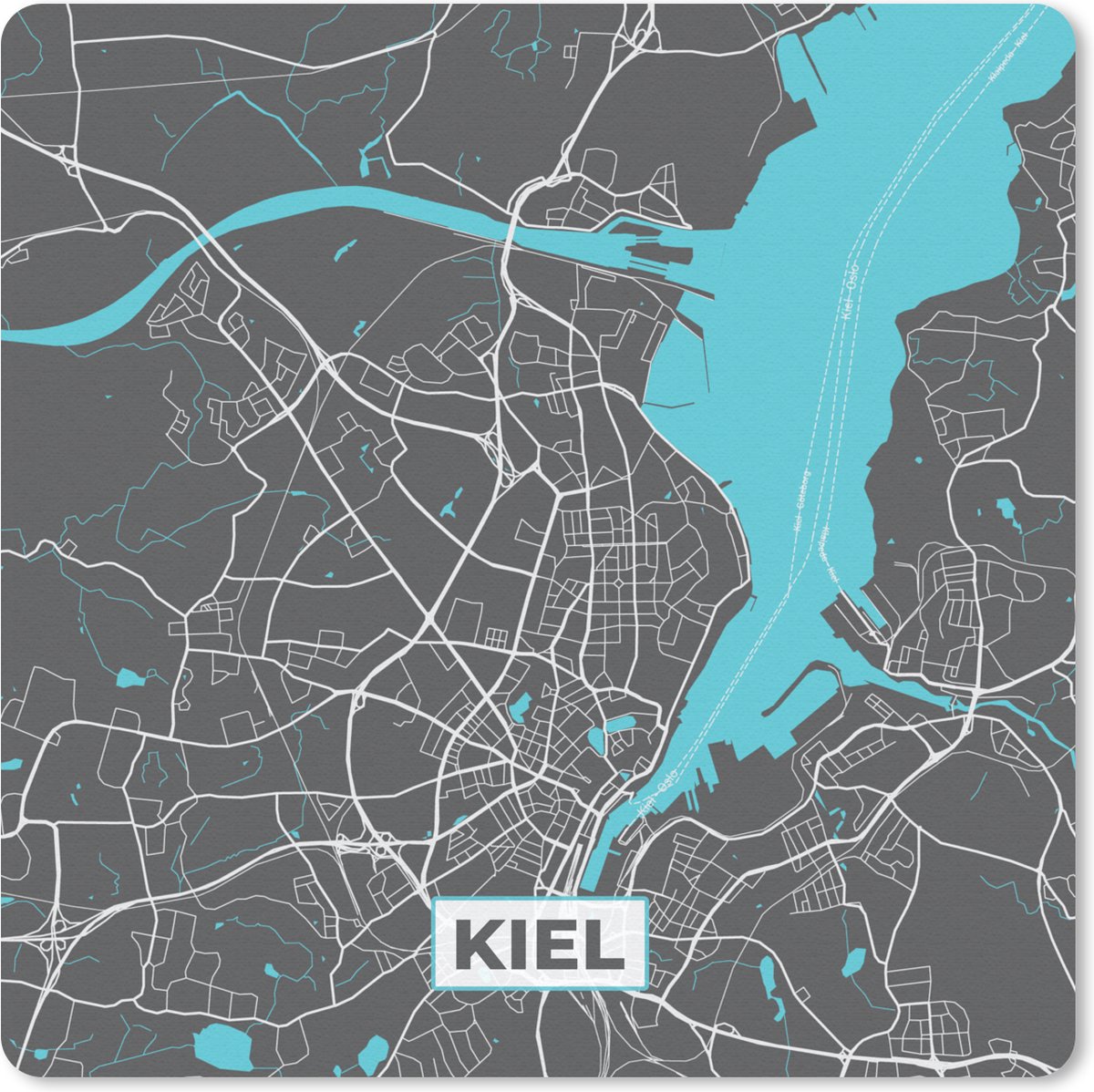 Muismat 30x30 cm - Mousepad Stadskaart – Kiel – Duitsland – Plattegrond – Kaart - Muismatten - Stadskaart